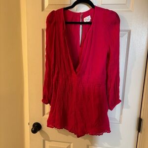 Anthropologie Vibrant Pink V-Neck Romper Medium
